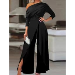 New Women's Shoulder Party Jumpsuit Spring Summer Long Sleeve Straight Nine-Point Pants Elegant Female Casual Sports Jumpsuit