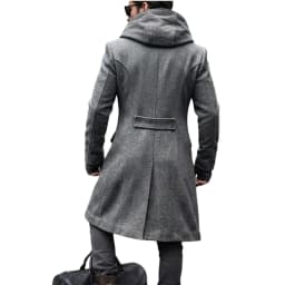 Men Hooded Wool Blends Trench Coat Double Breasted Mid Length Overcoat Work Casual Thick Warm Jacket Pockets Autumn Winter 2026