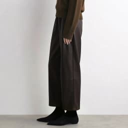 Amii Women Wide Leg Pants Mid Rise Elastic Waist Ankle Length Solid 2026 Autumn Commute Loose Casual Woman PU Trousers 12643003