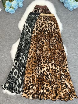 Polka Dot Print High Elegant A-line Pleated Long Skirt For Women 2025 Spring autumn Office Lady Casual Leopard Skirts