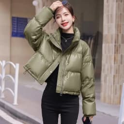 CoffeeMaillard Stand Up Collar New Short 2026 Winter Petite Fashion Bread Warm Thickened PU Leather Down Cotton Jacket For Women