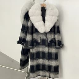 OFTBUY New Warm Winter Outerwear for Female Mid Long 100% Wool Coat Women Real Fox Fur Lapel Collar Vintage Plaid Woolen Jacket