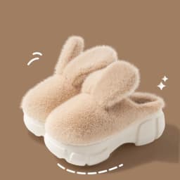 8 cm High Platform Furry Slippers Women's Winter Fluffy Ear Home Shoes Woman White Bunny Rabbit Slippers Woman House Clog Shoes