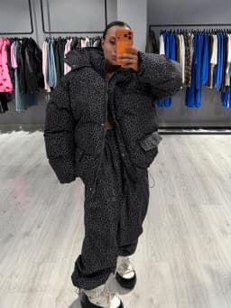 Elegant Printed Cotton Jacket Trouser Women's Set Hooded Thicken Zipper Coat Straight Pants Loose Lady 2026 Winter Autumn Suit
