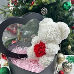 25cm Artificial Rose Teddy Bear with Gift Box, Romantic Valentine's Day Gift for Women, Ideal for Anniversary & Wedding