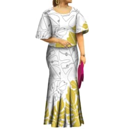 2022 Fall New Style Samoan Puletasi Batwing Sleeve Polynesian Tribal Mermaid Maxi Skirt Dress Women Pacific Island Art Ptaha