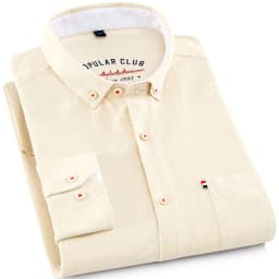 Men‘s Solid Button-Down Collar Dress Shirt - Breathable Cotton-Linen Blend - Long Sleeve, Slim-fit - Spring Summer Casual Chic