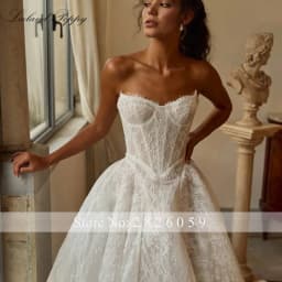 Lceland Poppy Customized Strapless A Line Lace Wedding Dresses Floor Length Illusion Bridal Gowns with Lace Jacket