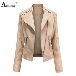Yellow Red Faux Pu Leather Jackets 2025 Spring Autumn Fashion Zip up Top Outerwear Lady Basic Coats Plus Size Female Jackets New