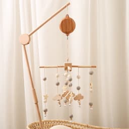 Crib Bell Rotary Music Box with Songs 0 12 Months Baby Bed Hanging Bell Toy Motor Accessory Pendant Toy Nursery Plays Wood Grain