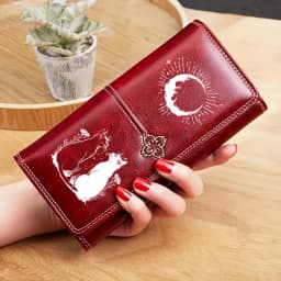 Gothic Moon Black White Cat Leather Wallet Luxury Long Purses for Cards Holder Wallets with Zip Coin Pocket Ladies Handbags
