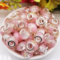 10Pcs Pink Color Smooth Surface European Resin Murano Large Hole Spacer Beads Charms for Bracelet DIY Craft Bracelet Necklace