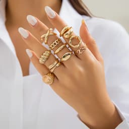 New 10Pcs/Set Irregular Smooth Rings Set for Women Geometric Exaggerated Gold Color Finger Rings Vintage Fashion Party Jewelry