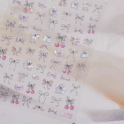 Lovely Red Fruit Strawberry Cherry Bowknot Love Heart Star Silk Ribbon 5D Nail Art Stickers Chic Self Adhesive Manicure Decal