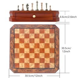 High-end chessboard 30.5cm/12inch international chess set with metal pieces includes 2 additional queens. various holiday gifts.