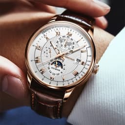Luxury Man Watch Waterproof Chronograph Moon Phase Pattern Luminous Quartz Wristwatch Leather Strap Men Casual Clock