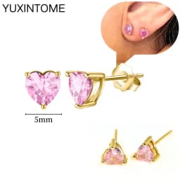 925 Sterling Silver Needle Pink Crystal Heart Hoop Earrings for Women Fashion Geometric Pendant Earrings Luxury Jewelry Gifts