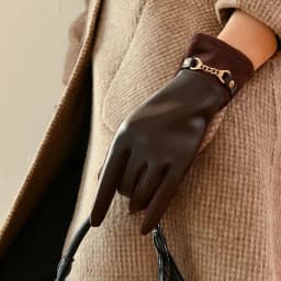 Winter Women Suede Leather Plus Velvet Keep Warm Chain Gloves Fashion Elegant Touch Screen Soft Drive Cycling Windproof Mittens
