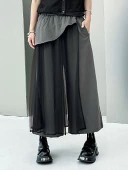 EAM High Elastic Waist Blue Irregular Mesh Spliced Wide Leg Pants New Trousers Women Fashion Tide Autumn 2026 1DJ1338