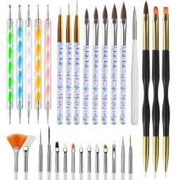 YIKOOLIN 31PCS Nail Art Brushes Nail Art Tool Set Double Ended Nail Dotting Tools Nail Dust Brush Acrylic Brush Manicure Tools