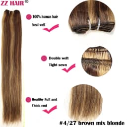 ZZHAIR 100% Human Hair Extensions 16"-26" Machine Made Remy Hair Weft Weaving 100g/Pcs Straight Natural Silk Non-clips