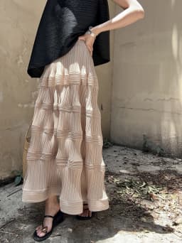 Miyake Pleated Wave Pattern Cake Skirt Original Designer Women 2024 Spring Korean Fashion High Waist Long Swing Flower Bud Skirt