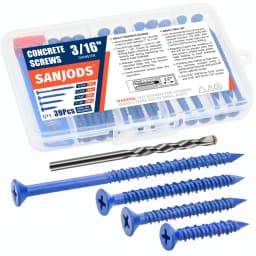 3/16" or 1/4" Concrete Screw Anchor Blue Flat Head Screws for Masonry Brick Block Cement Stucco (Boxed with Drill Bit)