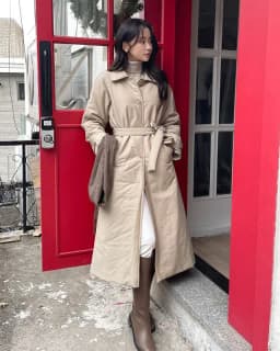 Elegant Street Style Cotton Jacket Women's Chic Vintage Lapel Belted Mid-Length Coat Polyester Fabric Long Sleeve Winter Oute...