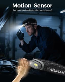ATuMan Rechargeable LED Headlight with Motion Sensor 8 Light Modes 1200 Lumens for Hiking,Outdoor,Fishing