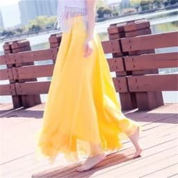 High-grade Double Layer Skirts Spring Summer Elastic High Waist Large Swing Gauze Chiffon Skirt A-line Pleated Long Beach Skirt