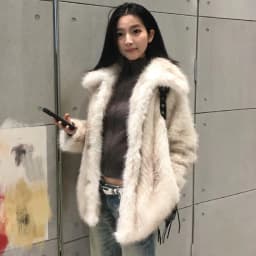Winter Women Gradient White With Black Tips Long Hairy Shaggy Fox Faux Fur Coat Lapel Collar Midi Long Straight Shaggy Outerwear