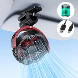 Eary Battery Powered Car Fan 2000mAh Clip On Fan for Car Visor Quiet 360° Rotate Usb Rechargeable for SUV Van Truck Accessories