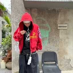 Grailz Project G/R Premium Distressed Patchwork Zipper Hoodie Jacket with Embroidery