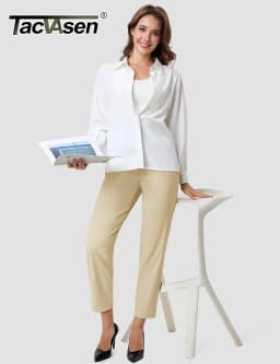 TACVASEN UPF 50+ Golf Pants Women's Stretch Pants High Waisted Work Athletic Casual Dress Pants 5 Pockets for Yoga Business