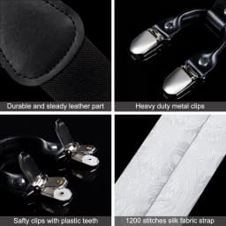 Luxury White Men's Suspenders Adjustable 6 Clips Braces DiBanGu Leather Metal Pre-Tied Bow Tie Brooch Pocket Square Set