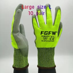 10 Pairs Military-Grade Level C Cut Resistant Gloves EN388 Certified - HPPE Fiberglass, Non-Slip Grip, Breathable for Industrial