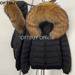 OFTBUY Quilted Zipper Pockets Women Short Down Jacket Goose Down Coat with Real Fox Fur Hood New Winter Puffer Coat Female