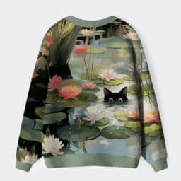Magic Forest Cat Pattern Long Sleeved Cardigan Sweater for Women And Men Casual Comfortable Knitted Outerwear