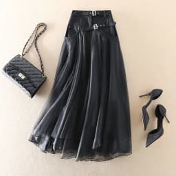 Y2k Skirts Women Clothing Patchwork Gauze A-line Saia High Waist Fashion Jupe Contrast Color Casual Skirt Faldas Mujer De Moda