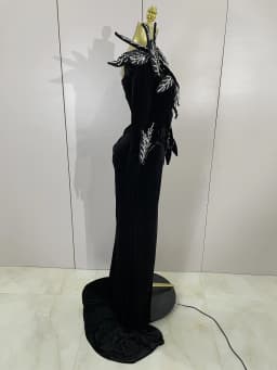 Shiny Diamond Velvet Sexy Side Slit Floor Length Dress With Gloves Women Chic Birthday Banquet Show Host Nightclub Stage Wear