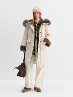 FSLE Women's Fur-Lined Down Parka with Wool Blending Mid-Length Winter Jacket for 2025 Winter New Arrival Long Hooded Jacket