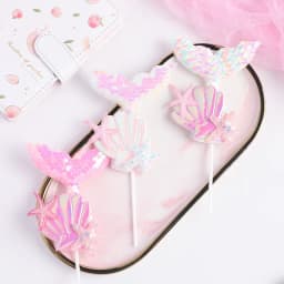 3pcs Mermaid Tail Sequin Cake Topper Muffin Cupcake Toppers for Mermaid Themed Wedding Supply Birthday Party Cake Decorations