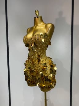 Sparkly Gold Rhinestone Sequins Sexy Strapless Mesh See Through Mini Dress Women Eveing Party Birthday Nightclub Stage Costume