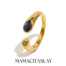 MamacitaSlay 316L Stainless Steel Multicolored CZ Stackable Ring 18K Gold Plated Vintage Waterproof Jewelry For Women Daily Wear