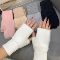Luxury Mink Fleece Soft Winter Half Finger Gloves Women Warm Solid White Plush Knitted Fingerless Gloves Wrist Mittens Writting