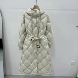 Schinteon Women White Duck Down X-Long Jacket Autumn Winter Warm Office Lady Outwear with Hood Belt Argyle Fashionable Coat 2025
