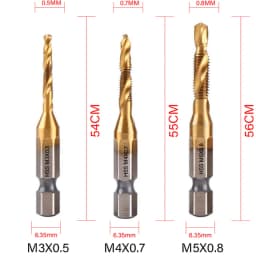 M3 M4 M5 M6 M8 M10 Tap Drill Bits 1/4 Hex Shank Machine Hand Taps Titanium Coated HSS Drilling Tap Bits Thread Screw Tools