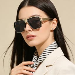 Luxury Square Sunglasses Double Bridge Full Rim Plastic Metal Frame PC Lens UV400 Non-Polarized Men's Casual Fashion Shades