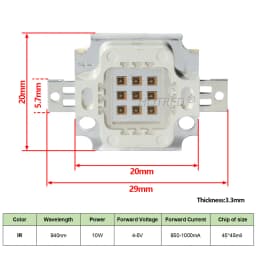 10W High Power LED Chip IR Infrared 730nm 850nm 940nm Emitter Light Lamp Matrix 730Nm 850Nm 940nm For DIY Night Vision Camera