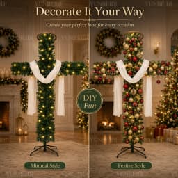 Cross Shaped Christmas Tree 150/180cm Pre Lit Warm LED Lights Artificial PVC Xmas Tree Religious Holiday Home Outdoor Decoration
